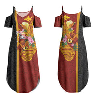 Papua New Guinea Independence Day Family Matching Summer Maxi Dress and Hawaiian Shirt Birds-of-Paradise Melanesian Tattoos Tropical Plants LT03 Mom's Dress Multicolor - Polynesian Pride