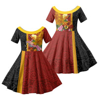 Papua New Guinea Independence Day Family Matching Summer Maxi Dress and Hawaiian Shirt Birds-of-Paradise Melanesian Tattoos Tropical Plants LT03 Daughter's Dress Multicolor - Polynesian Pride