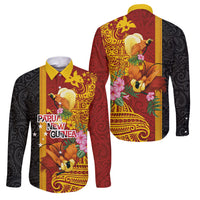 Papua New Guinea Independence Day Family Matching Tank Maxi Dress and Hawaiian Shirt Birds-of-Paradise Melanesian Tattoos Tropical Plants LT03 Dad's Shirt - Long Sleeve Multicolor - Polynesian Pride