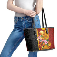 Papua New Guinea Independence Day Leather Tote Bag Birds-of-Paradise Melanesian Tattoos Tropical Plants