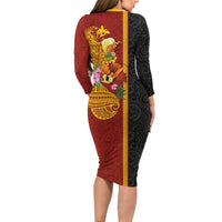 Papua New Guinea Independence Day Long Sleeve Bodycon Dress Birds-of-Paradise Melanesian Tattoos Tropical Plants