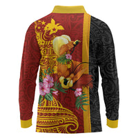 Papua New Guinea Independence Day Long Sleeve Polo Shirt Birds-of-Paradise Melanesian Tattoos Tropical Plants