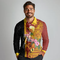Papua New Guinea Independence Day Long Sleeve Polo Shirt Birds-of-Paradise Melanesian Tattoos Tropical Plants