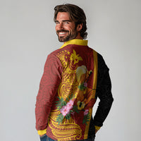Papua New Guinea Independence Day Long Sleeve Polo Shirt Birds-of-Paradise Melanesian Tattoos Tropical Plants