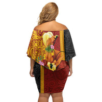 Papua New Guinea Independence Day Off Shoulder Short Dress Birds-of-Paradise Melanesian Tattoos Tropical Plants