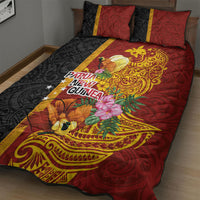 Papua New Guinea Independence Day Quilt Bed Set Birds-of-Paradise Melanesian Tattoos Tropical Plants