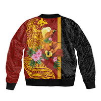 Papua New Guinea Independence Day Sleeve Zip Bomber Jacket Birds-of-Paradise Melanesian Tattoos Tropical Plants