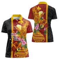 Papua New Guinea Independence Day Women Polo Shirt Birds-of-Paradise Melanesian Tattoos Tropical Plants