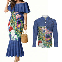 Guam Chamorro Couples Matching Mermaid Dress and Long Sleeve Button Shirt Tribal Latte Stone and Seal Artwork Polynesian Patterns