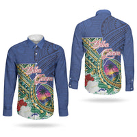 Guam Chamorro Couples Matching Off Shoulder Maxi Dress and Long Sleeve Button Shirt Tribal Latte Stone and Seal Artwork Polynesian Patterns