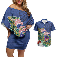 Guam Chamorro Couples Matching Off Shoulder Short Dress and Hawaiian Shirt Tribal Latte Stone and Seal Artwork Polynesian Patterns