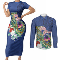 Guam Chamorro Couples Matching Short Sleeve Bodycon Dress and Long Sleeve Button Shirt Tribal Latte Stone and Seal Artwork Polynesian Patterns LT03 Multicolor - Polynesian Pride