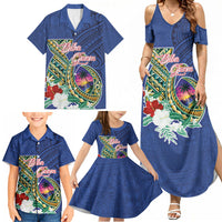 Guam Chamorro Family Matching Summer Maxi Dress and Hawaiian Shirt Tribal Latte Stone and Seal Artwork Polynesian Patterns
