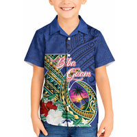 Guam Chamorro Kid Hawaiian Shirt Tribal Latte Stone and Seal Artwork Polynesian Patterns LT03 Kid Multicolor - Polynesian Pride