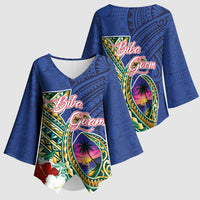 Guam Chamorro Kimono Sleeve Blouse Tribal Latte Stone and Seal Artwork Polynesian Patterns