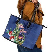 Guam Chamorro Leather Tote Bag Tribal Latte Stone and Seal Artwork Polynesian Patterns
