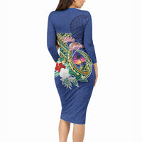 Guam Chamorro Long Sleeve Bodycon Dress Tribal Latte Stone and Seal Artwork Polynesian Patterns LT03 - Polynesian Pride