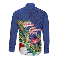 Guam Chamorro Long Sleeve Button Shirt Tribal Latte Stone and Seal Artwork Polynesian Patterns