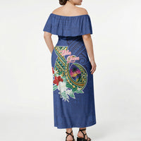 Guam Chamorro Off Shoulder Maxi Dress Tribal Latte Stone and Seal Artwork Polynesian Patterns LT03 - Polynesian Pride