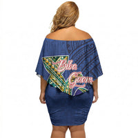 Guam Chamorro Off Shoulder Short Dress Tribal Latte Stone and Seal Artwork Polynesian Patterns LT03 - Polynesian Pride