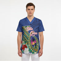 Guam Chamorro Scrub Top Tribal Latte Stone and Seal Artwork Polynesian Patterns