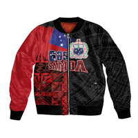 Personalised Samoa 685 Bomber Jacket Siapo Pattern and Samoa Flag Design LT03 Unisex Black - Polynesian Pride