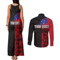 Personalised Samoa 685 Couples Matching Tank Maxi Dress and Long Sleeve Button Shirt Siapo Pattern and Samoa Flag Design