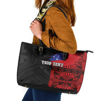Personalised Samoa 685 Leather Tote Bag Siapo Pattern and Samoa Flag Design LT03 Black - Polynesian Pride