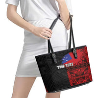 Personalised Samoa 685 Leather Tote Bag Siapo Pattern and Samoa Flag Design LT03 - Polynesian Pride
