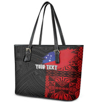 Personalised Samoa 685 Leather Tote Bag Siapo Pattern and Samoa Flag Design LT03 - Polynesian Pride
