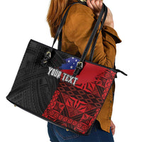 Personalised Samoa 685 Leather Tote Bag Siapo Pattern and Samoa Flag Design LT03 - Polynesian Pride