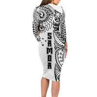 Samoa 685 Art Traditional Tattoo Pattern Long Sleeve Bodycon Dress White Color