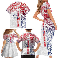 Samoa 685 Art Traditional Tattoo Pattern Family Matching Short Sleeve Bodycon Dress and Hawaiian Shirt Gradient Color
