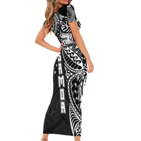 Samoa 685 Art Traditional Tattoo Pattern Short Sleeve Bodycon Dress Black Color LT03 - Polynesian Pride