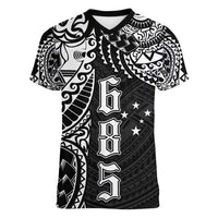 Samoa 685 Art Traditional Tattoo Pattern Women V-Neck T-Shirt Black Color LT03 Female Black - Polynesian Pride