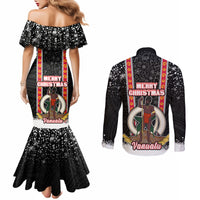 Vanuatu Christmas Couples Matching Mermaid Dress and Long Sleeve Button Shirts Polynesian Tribal Snow Style LT03 - Polynesian Pride