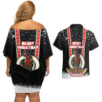 Vanuatu Christmas Couples Matching Off Shoulder Short Dress and Hawaiian Shirt Polynesian Tribal Snow Style LT03 - Polynesian Pride