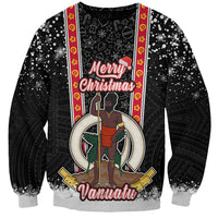 Personalised Vanuatu Christmas Sweatshirt Polynesian Tribal Snow Style LT03 Unisex Black - Polynesian Pride