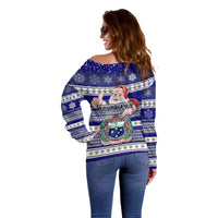 Custom Samoa Christmas Off Shoulder Sweater The Santa Coat of Arms with Samoa Bracelet Pattern LT03 - Polynesian Pride