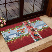 New Zealand Merry Christmas Rubber Doormat Maori Animals, Koru Tattoo - Red Xmas Style