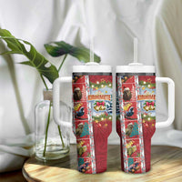 New Zealand Merry Christmas Tumbler With Handle Maori Animals Xmas Style and Koru Tattoo Red Color