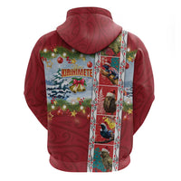New Zealand Merry Christmas Zip Hoodie Maori Animals, Koru Tattoo - Red Xmas Style