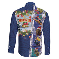 New Zealand Merry Christmas Family Matching Long Sleeve Bodycon Dress and Hawaiian Shirt Maori Animals, Koru Tattoo - Blue Xmas Style