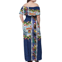 New Zealand Merry Christmas Off Shoulder Maxi Dress Maori Animals, Koru Tattoo - Blue Xmas Style