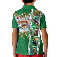 New Zealand Merry Christmas Kid Polo Shirt Maori Animals, Koru Tattoo - Green Xmas Style