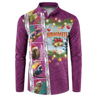 New Zealand Merry Christmas Button Sweatshirt Maori Animals, Koru Tattoo - Pink Xmas Style