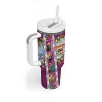 New Zealand Merry Christmas Tumbler With Handle Maori Animals Xmas Style and Koru Tattoo Pink Color