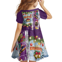 New Zealand Merry Christmas Family Matching Off Shoulder Short Dress and Hawaiian Shirt Maori Animals, Koru Tattoo - Purple Xmas Style