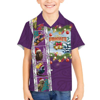 New Zealand Merry Christmas Family Matching Short Sleeve Bodycon Dress and Hawaiian Shirt Maori Animals, Koru Tattoo - Purple Xmas Style