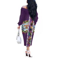New Zealand Merry Christmas Off The Shoulder Long Sleeve Dress Maori Animals, Koru Tattoo - Purple Xmas Style